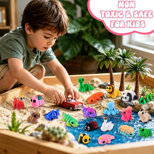 JOICEE 50Pcs 3D Printed Animals Articulated Flexible 3D Printed Fidget Toys - color: Pink