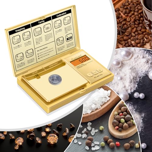 Fuzion Digital Pocket Gram Scale 0.01g x 200g, with 100g Calibration Weight - color: Gold