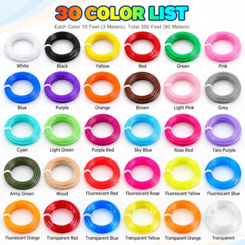 Yungden 3D Pen Filament Refills, 30 Colors, 1.75mm PLA 3D Printing Threads - color: 30 Colors