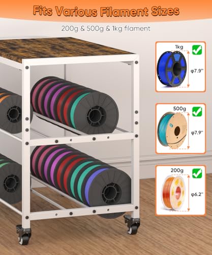 2-Tier 3D Printer Filament Storage Rack with Stand & Wheels, White - color: white, size: 2-tier