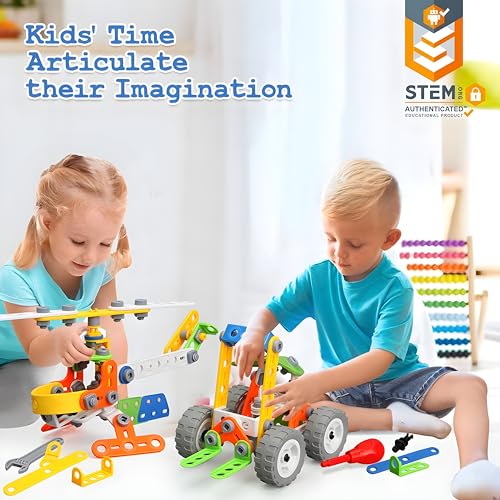 MOONTOY 11-in-1 STEM Building Toys for Kids Ages 4-8, 175 Pcs Construction Engineering Kit with Storage Box, Educational Learning Blocks for Boys & Girls Age 3-5 5-7 6-8 8-10, Birthday Gift