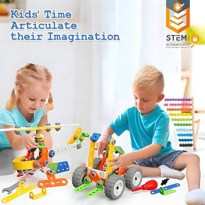 MOONTOY 11-in-1 STEM Building Toys for Kids Ages 4-8, 175 Pcs Construction Engineering Kit with Storage Box, Educational Learning Blocks for Boys & Girls Age 3-5 5-7 6-8 8-10, Birthday Gift