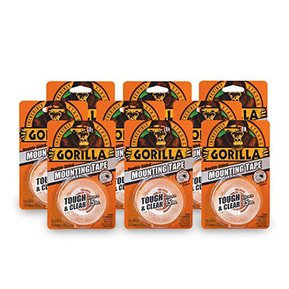 Gorilla Tough & Clear; Double Sided Mounting Tape; Weatherproof; 1" x 60"; Clear; (Pack of 9) - size: 9 Pack