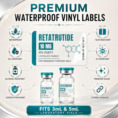 Custom Peptide Vial Labels for 3mL & 5mL Vials, Waterproof Vinyl Stickers