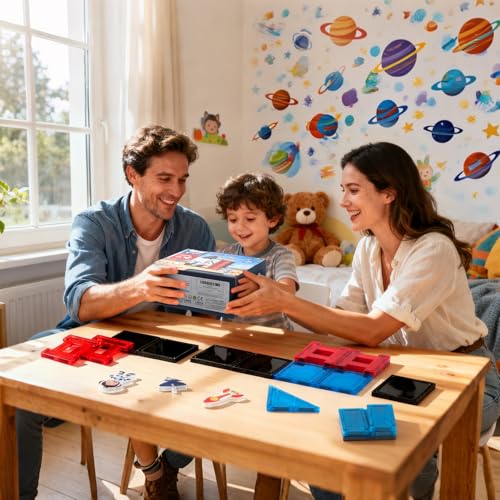 VROGTIK Space Magnetic Tiles for Kids, 30 PCS Rocket Ship & Space Station Building Blocks Set with Astronaut, STEM Construction Toy, Educational Gift for Boys Girls Ages 3-8