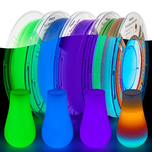 AMOLEN Glow in the Dark 3D Printer Filament, Multicolor Bundle 200gx4 - color: Green/Blue/Blue Purple/Rainbow 5m
