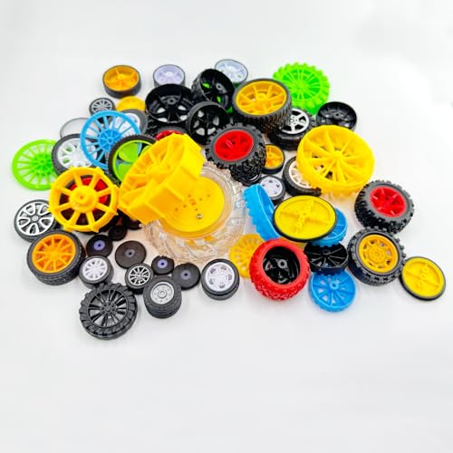 56PCS Toy Car Wheel Toy Car Platic and Rubber Tire Wheel with Metal Shaft Axles for RC Car Truck Robot DIY Model Toy Building Parts (Style 1)
