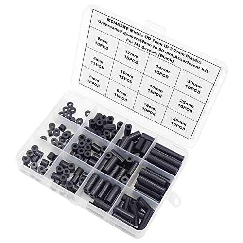 160PCS OD7mm ID3.2mm Black ABS Unthreaded Spacer Kit for M3 Screws - size: OD 7mm ID 3.2mm