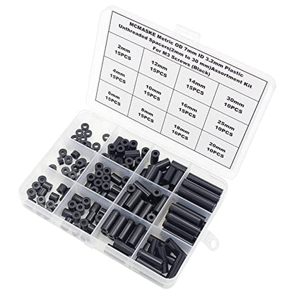 160PCS OD7mm ID3.2mm Black ABS Unthreaded Spacer Kit for M3 Screws - size: OD 7mm ID 3.2mm