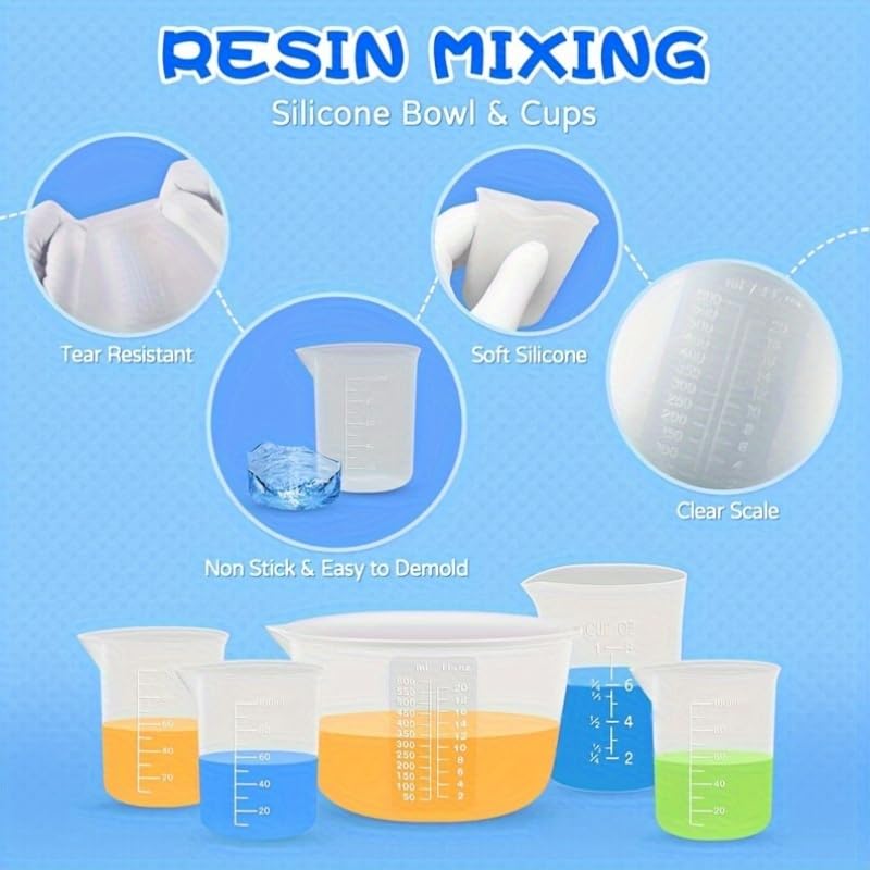 Clear Plastic Measuring Cups Kit, High Precision Graduated Beaker Set with Scale, Multipurpose Measuring Tools for Resin Mixing, Baking & Kitchen Use