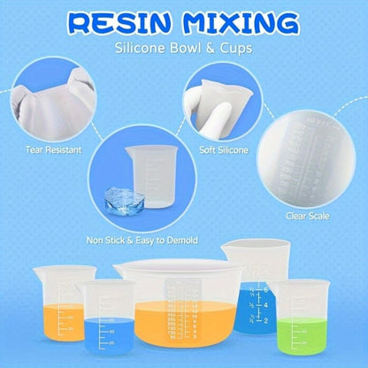 Clear Plastic Measuring Cups Kit, High Precision Graduated Beaker Set with Scale, Multipurpose Measuring Tools for Resin Mixing, Baking & Kitchen Use