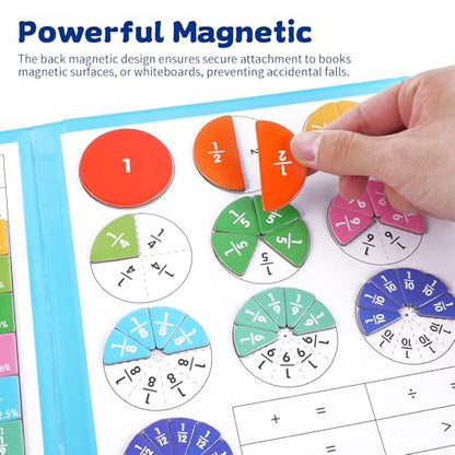 Magnetic Fraction Educational Puzzle, Magnetic Fraction Demonstration Book, Fraction Tiles & Circles, Montessori Math Manipulatives for Elementary School, Fraction Learning Toys for Kids - color: Three pages