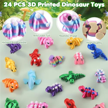 JOICEE 24Pcs 3D Printed Dinosaur Animals Mini Dinosaur Fidget Toys - color: Multicolor