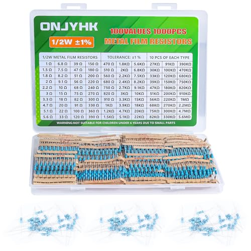 100Values 1000PCS 1/2W Resistors Assortment Kit 1 Ohm to 5.6M Ohm 1/2Watt 1% Metal Film Resistor Assorted Set