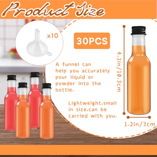 30 Pack 1.7oz Mini Liquor Bottles with Black Cap,Plastic Alcohol Bottles with 10 Funnels,Airtight Plastic Spirit Bottle for Weddings,Party Supplies - size: 30 Pack