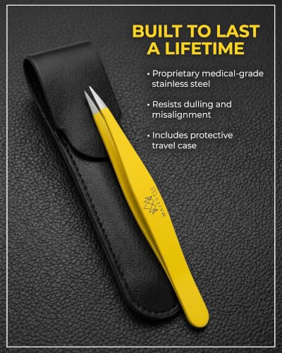 Majestic Bombay Fine Point Tweezers, Eyebrows, Facial Hair, Women and Men - color: Yellow