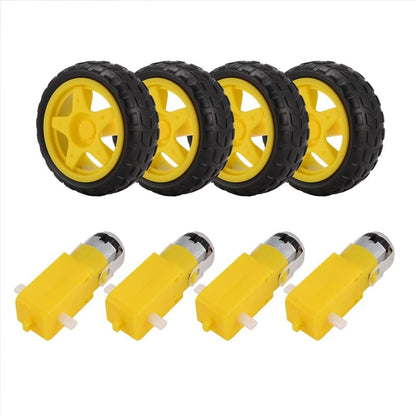 4PCS DC Electric Motor + Plastic TT Motor Tire Wheel Dual Shaft Gear Motor TT Gearbox Engine for Arduino Smart Car DC 3V-6V 1:120 Gear Motor W/Wheel Hobby TT Homotaxial for Robot Car DIY