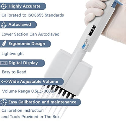ONiLAB Lab Micropipette, 8-Channel Adjustable Volume Pipettor 0.5-10μL - size: 0.5-10μl, style: 8 channels