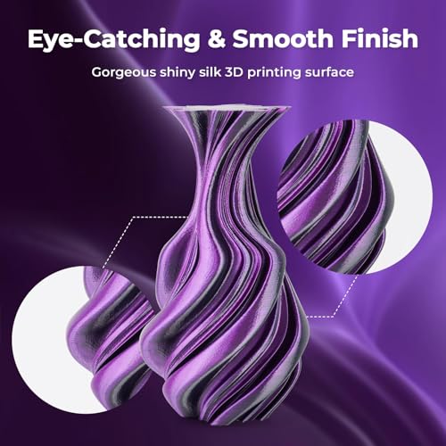 AMOLEN Dual Color Silk PLA 3D Printer Filament, PLA 1.75mm Shiny Color Change Filament 3D Printing PLA Filament for Most FDM 3D Printer, 1kg Spool(2.2lbs), Black Purple - color: Black/Purple