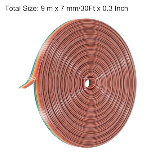 MECCANIXITY 1 Pcs 6 Pin Flat Rainbow Ribbon Cable 30 Ft 1.27mm Pitch Breadboard Jumper Wires for Electronic Projects - size: 30 Ft, style: 6P