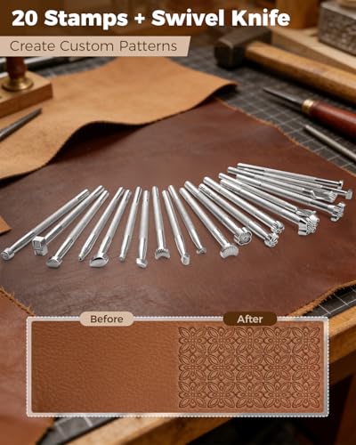 SAKERNEO Leather Working Tools kit Leather Tooling Kit Leather Craft Tools - size: Regular Version