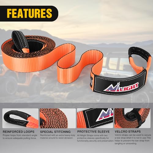 Nilight 3" x 30' Recovery Tow Strap Lab Tested 31,500lbs Break Strength - color: 3in x 30ft Tow Strap