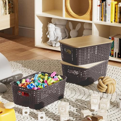 Viphope Stackable Storage Bins with Bamboo Lids set of 6,10x7.1x4.1in - color: Brown