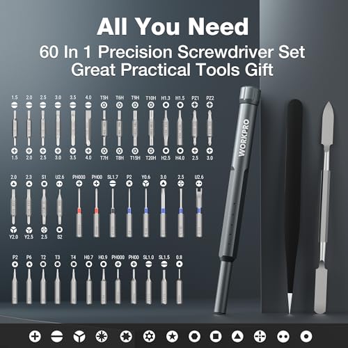 WORKPRO 60-in-1 Precision Screwdriver Set with Pop-up Magnetic Case, Well-organized CRV Small Screwdrivers, 360°Spin Mini Screw Driver Kit for Electronics, Phone, Computer, PC, Watch, Eyeglass