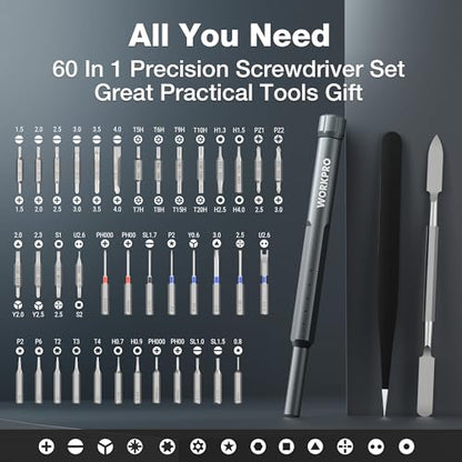 WORKPRO 60-in-1 Precision Screwdriver Set with Pop-up Magnetic Case, Well-organized CRV Small Screwdrivers, 360°Spin Mini Screw Driver Kit for Electronics, Phone, Computer, PC, Watch, Eyeglass
