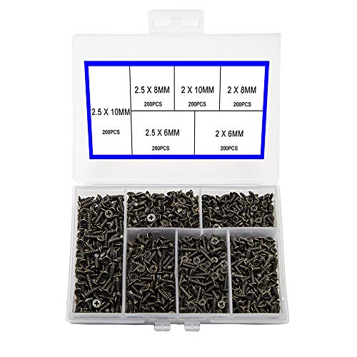 newlng 1200pcs Small Screws 2& 2.5 * 6/8/10mm Phillips Flat Head Cross Self Tapping Tiny Screw Cabinet Electronic Accessories Screw Multifunctional DIY Micro Woodworking Screws Set Bronze - color: Bronze Box