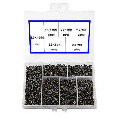 newlng 1200pcs Small Screws 2& 2.5 * 6/8/10mm Phillips Flat Head Cross Self Tapping Tiny Screw Cabinet Electronic Accessories Screw Multifunctional DIY Micro Woodworking Screws Set Bronze - color: Bronze Box