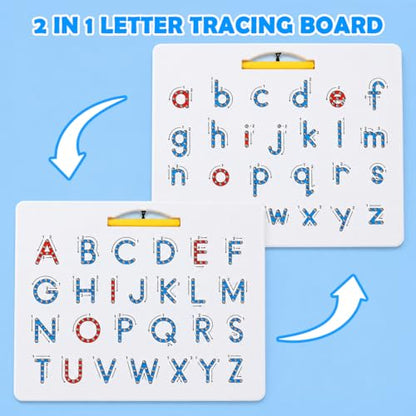 Double Sided Magnetic Letter Board: 2 in 1 Alphabet Magnets Tracing Board