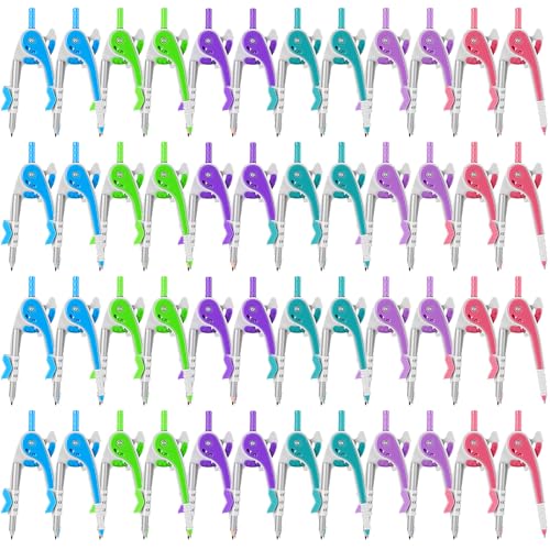 Chengu 48 Pcs Math Geometry Compass Bulk with Pencils 6 Inch, Bright Color - color: Bright Color