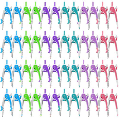 Chengu 48 Pcs Math Geometry Compass Bulk with Pencils 6 Inch, Bright Color - color: Bright Color