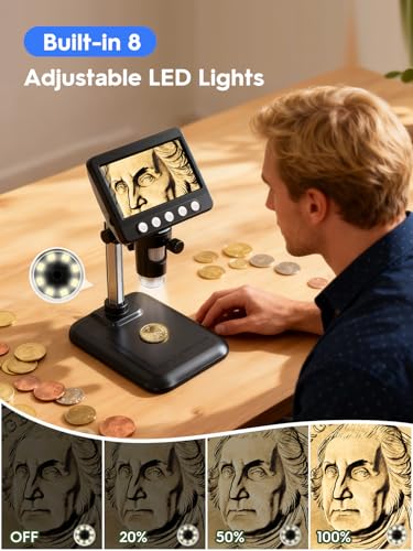 Coin Microscope, 4.3" LCD USB Digital 1000X 1080P Coin Magnifier - color: Black