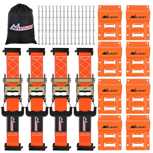 Nilight Wheel Chock Tie Down Kit with 4Pcs E Track Ratchet Straps - color: 4Pcs E-Track Straps + 8Pcs Wheel Chock