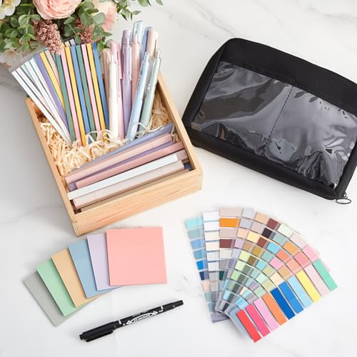 135 Pcs Book Annotation Kit Aesthetic Pencil Case Bag 12 Highlighter 11 Gel Pen 1 Marker 300 Sheet Transparent Sticky Notes Pad 2640 Index Stickers Bible Study Supplies(Kawaii,Black) - color: Black, style: Kawaii