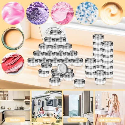 200 Pack 5g Plastic Jars with Lids, 5ml Round Clear Cosmetic Containers Makeup Jars, 5gram Travel Size Container Jar with Spatulas for Makeup Lotion Cream Sample Ointment Salve Balm Powder - color: Black, size: 200PCS