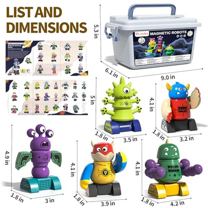 Magnetic Robot Toy for Kids 3-5, 35 PCS STEM Educational Playset with Storage Box, DIY Stacking Monster Robots, Kids Creative Alien Toys Gift for Boys Girls (Christmas Birthday) - color: Monster
