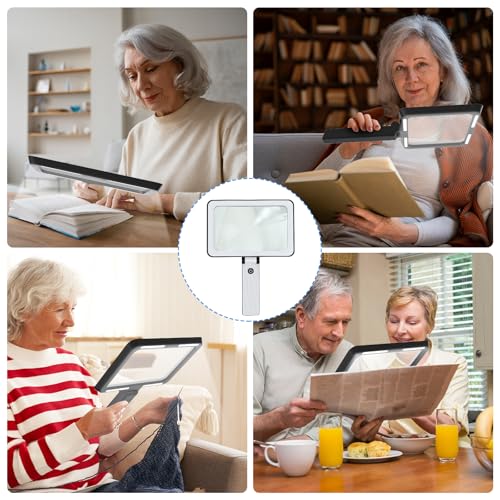 5X Magnifying Glass with Light,Foldable Acrylic Lenses Handheld Magnifying Glass,Lightweight Rectangular Magnifier for Seniors Reading、Close Work、Observe The Stamps - style: Magnifying glass without base