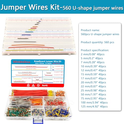560 Pieces Jumper Wire Kit 14 Lengths Assorted Preformed Breadboard Jumper Wire+65 pcs Solderless Flexible Breadboard Jumper Wires +Alligator Clip Test Leads with Free Box&Tweezers - size: 560pcs+65pcs+2pcs Alligator