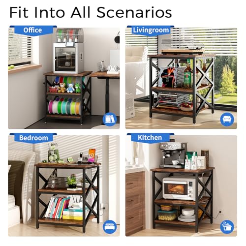 METYERRY 24"x23.6" Large Printer Stand with Power Outlet, 3 Tier Cart - color: Rustic Brown