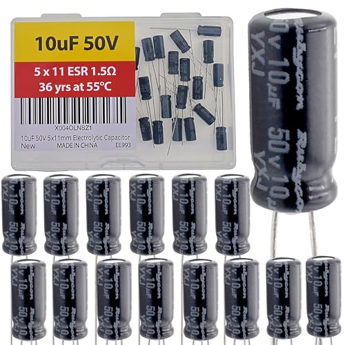 10uF 50V 5x11mm Rubycon Electrolytic Capacitor Low ESR 1.5Ω Long Life 36yrs at 55 Degree C mfd mircofarad Micro Farad adial Lead Aluminum Capacitors (Pack of 15) - style: 10uF 50V 5x11mm Rubycon