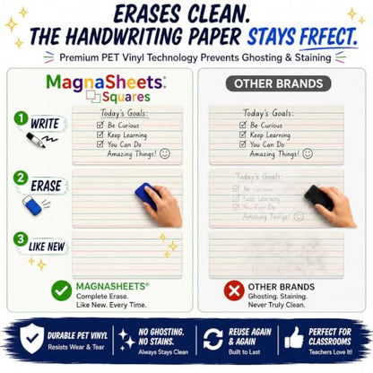 MAGNASHEET Squares Jumbo 4 Panel Magnetic Dry Erase Handwriting Paper