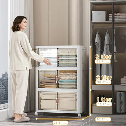 UAMFURI Stackable Storage Bins, 336QT Collapsible Drawers with 1 Lid - color: White-112qt, size: 3Pack with 1 top lid