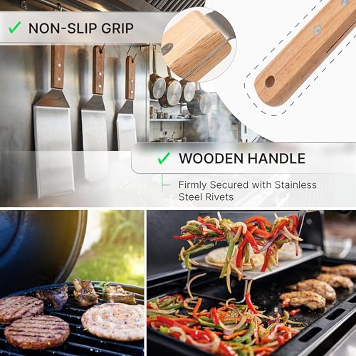 Anmarko Professional Metal Spatula with Wooden Handle, Stainless Steel Griddle Scraper, Commercial Grade Pancake Flipper - color: WH 1pc Small