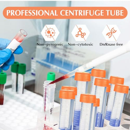 Konohan 200 Pack Plastic Conical Centrifuge Tubes with Screw Caps Graduated and Write Marks for Sample Centrifuge Leak Proof Tubes for Science Project Labs Supplies DIY Craft Organizer Storage(15 Ml)
