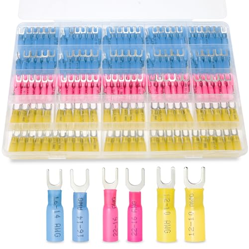 220PCS #8#10 Heat Shrink Fork Connectors, 22-10AWG Fork Terminals - size: 22-10AWG, style: 220PCS Kit