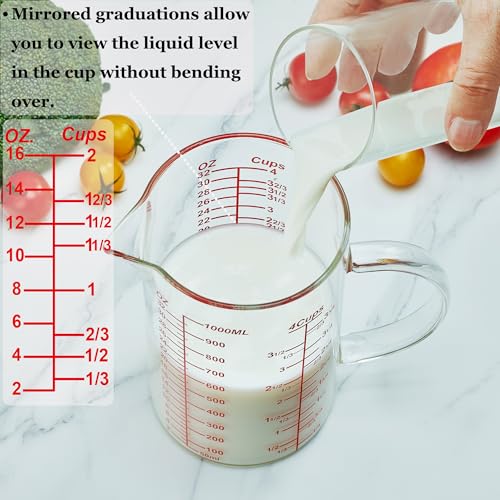 Ackers Mirror Scale Glass Measuring Cup-[Insulated handle | V-Shaped Spout]-Made of High Borosilicate Glass Measuring Cup for Kitchen or Restaurant, Easy to Read, 500 ML (16 Oz, 2 Cup) - size: 16OZ Mirror Graduated