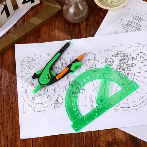Zonon 2 Pcs Protractor and Compass Set, Swing Arm Protractor, Green - color: Green